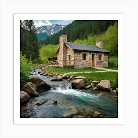 Small Cabin In The Mountains Art Print