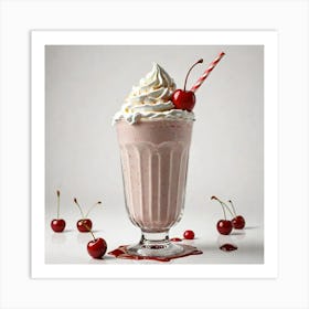 American Milkshake Generate An Image Of A Classic American Milkshake With Whipped Cream And A Cherry 2454115082 Art Print