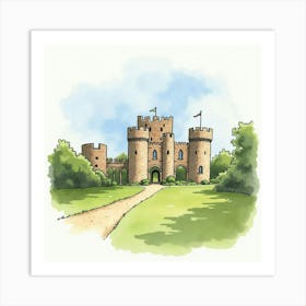 Watercolor Scene Of The Betchworth Castle In Surrey, Featuring Its Medieval Ruins And Scenic Setting Art Print