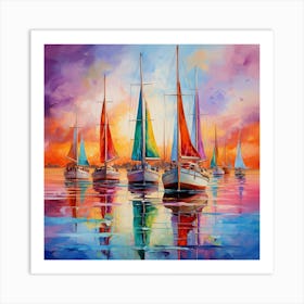 Sailboats At Sunset 8 Art Print