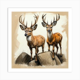 Stag And Doe Art Print