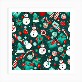 A Christmas Theme Art Having Snowmancandiesteal Red And White Theme Abstract Pattern By Jacob Art Print