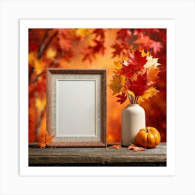 An Autumnal Scene Captured In Ultra Realistic Detail Showcases A Leaf Of Vibrant Orange Hue Profoun (6) Art Print