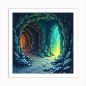 Watercolor Art Of Dwarven Mines With Glowing Veins Of Ore In The Walls 1 Art Print