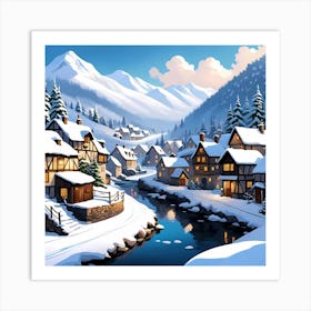 Riverside Winter Charm Art Print