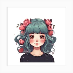 Anime Girl With Flowers Art Print