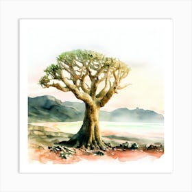 Watercolor Of A Baobab Tree, socotra Art Print