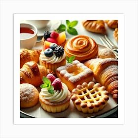 A Close Up Of Delicate Pastries, Including Flaky C Art Print