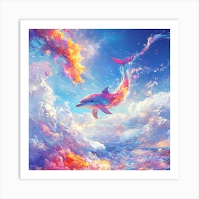 Rainbow Dolphin Wall Print Art Print