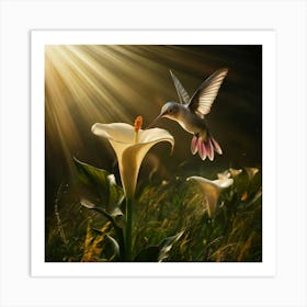 Hummingbird On A Flower Art Print