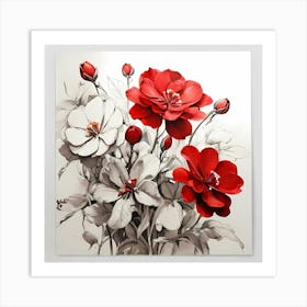 Leonardo Diffusion Xl Red Flowers White Background Sketched 0 Upscayl 4x Realesrgan X4plus Anime Art Print