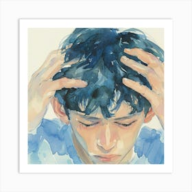 Boy Holding His Head Art Print