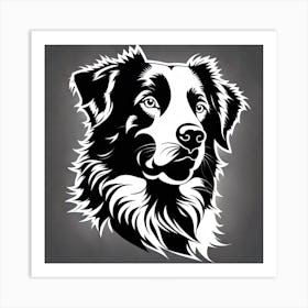 Border Collie,Black and white illustration, Dog drawing, Dog art, Animal illustration, Pet portrait, Realistic dog art Art Print