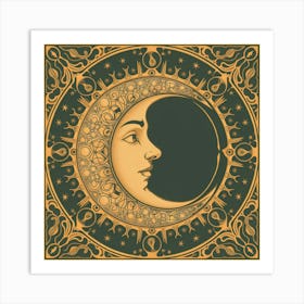 Moon And Face Vector Art Print