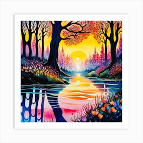 Sunset By The River Art Print