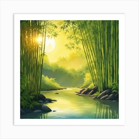 A Stream In A Bamboo Forest At Sun Rise Square Composition 311 Art Print
