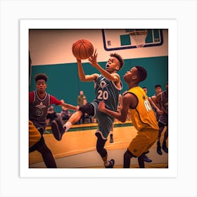 Basketball Players In Action Art Print