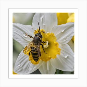 Bee On Daffodil Art Print