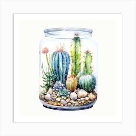 Watercolor Colorful Cactus in a Glass Jar 3 Art Print