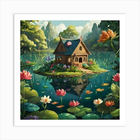 Fairy House In The Pond Art Print