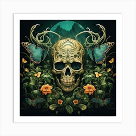 Skull And Butterflies Art Print