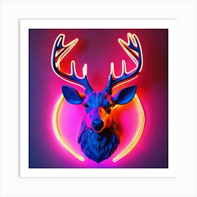 Neon Bio Luminescent Deer With Antlers Art Print