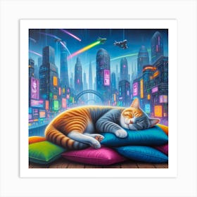 Cat Sleeping In The City 3 Art Print