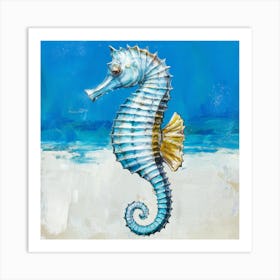 White Seahorse Light Blue Background Blue Sky Wh Art Print