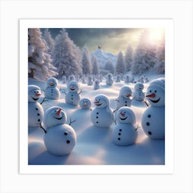 Snowman In The Snow Art Print