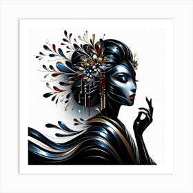 Geisha in Glossy Black Art Print