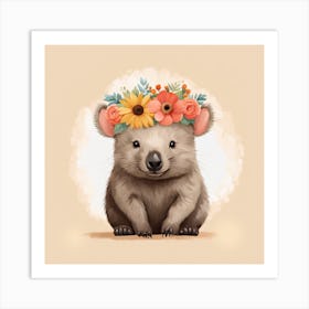 Floral Baby Wombat Nursery Illustration (26) Art Print