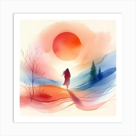 Watercolor Of A Woman Walking Art Print