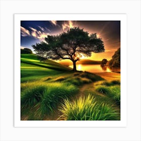 Tree At Sunset Art Print