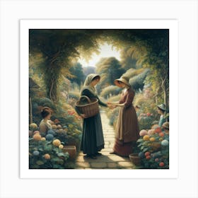 Two Women In A Garden 2 Art Print