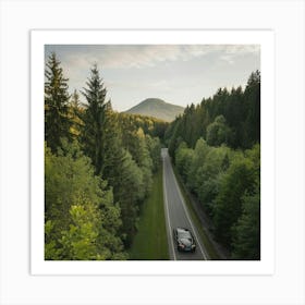 A Beautiful Green Forest And Mountain Art Print