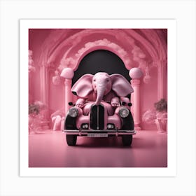 Pink Elephant In A Pink Car Art Print