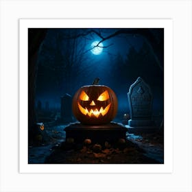 A Sinisterjack O Lantern Grinning Wildly Cast In Eerie Luminescence By The Ambient Night Fear Lur (5) Art Print