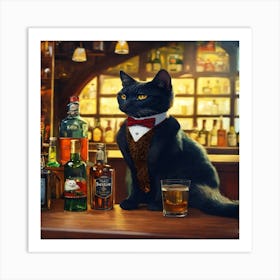 Cat At The Bar Art Print