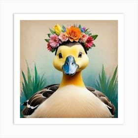 Duck With Flower Crown 4 Art Print