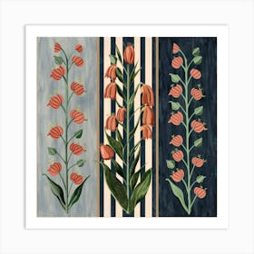 A wall painting divided into three equal parts, each part containing a type of plant 2 Art Print