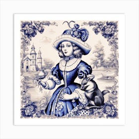 Alice In Wonderland Delft Tile Illustration 1 Art Print