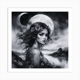 Girl In The Moonlight Art Print
