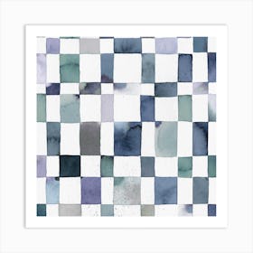 Watercolor Checker Indigo Square Art Print