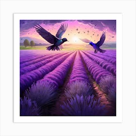 Lavender Field With Birds Art Print