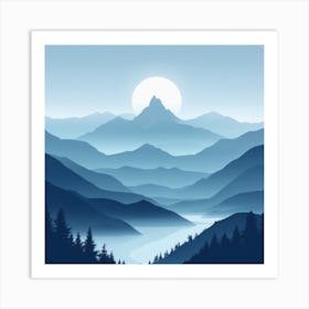 Misty mountains background in blue tone 88 Art Print