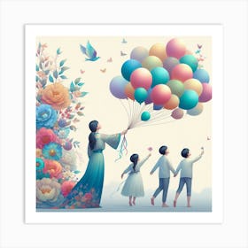 Mother And Children Art Print