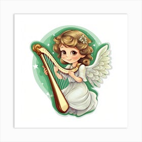 Angel With Harp Art Print