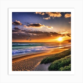 Sunset At The Beach 357 Art Print