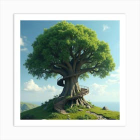 A Majestic, Ancient Tree With A Spiral Staircase Built Into It 1 Art Print