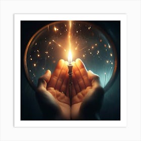 Hands Holding A Candle Art Print